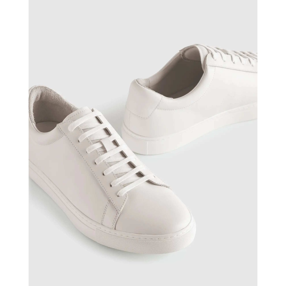 Quince Men White Italian Leather Tennis Shoes Low Top Sneakers Size 8.5